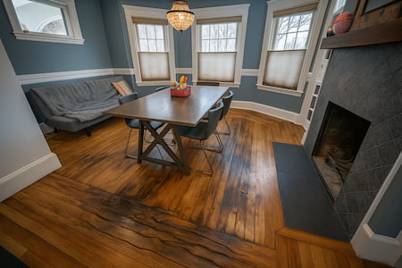 Water-damaged wood floor repair example